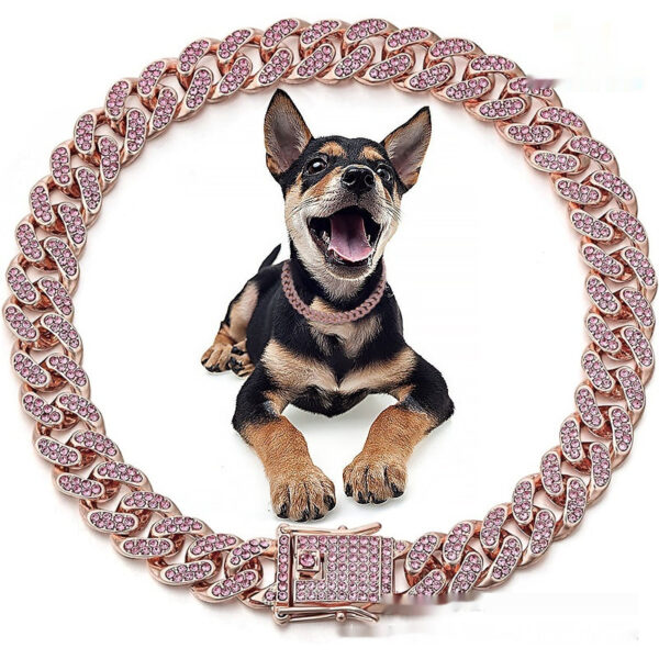 Metal Diamond Pet Dog Leash Cat Cuban Collar - Image 2