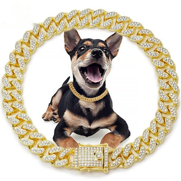 Metal Diamond Pet Dog Leash Cat Cuban Collar - Image 3