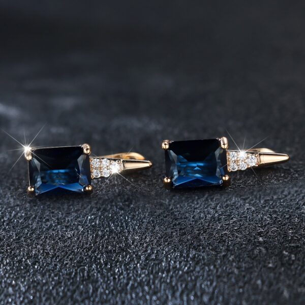 Champagne Gold Rectangular Chamfered Sapphire Blue Earrings For Women - Image 3