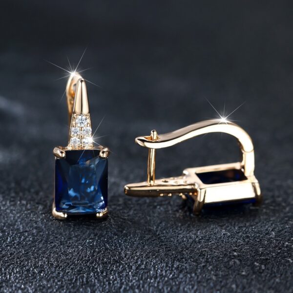 Champagne Gold Rectangular Chamfered Sapphire Blue Earrings For Women - Image 5